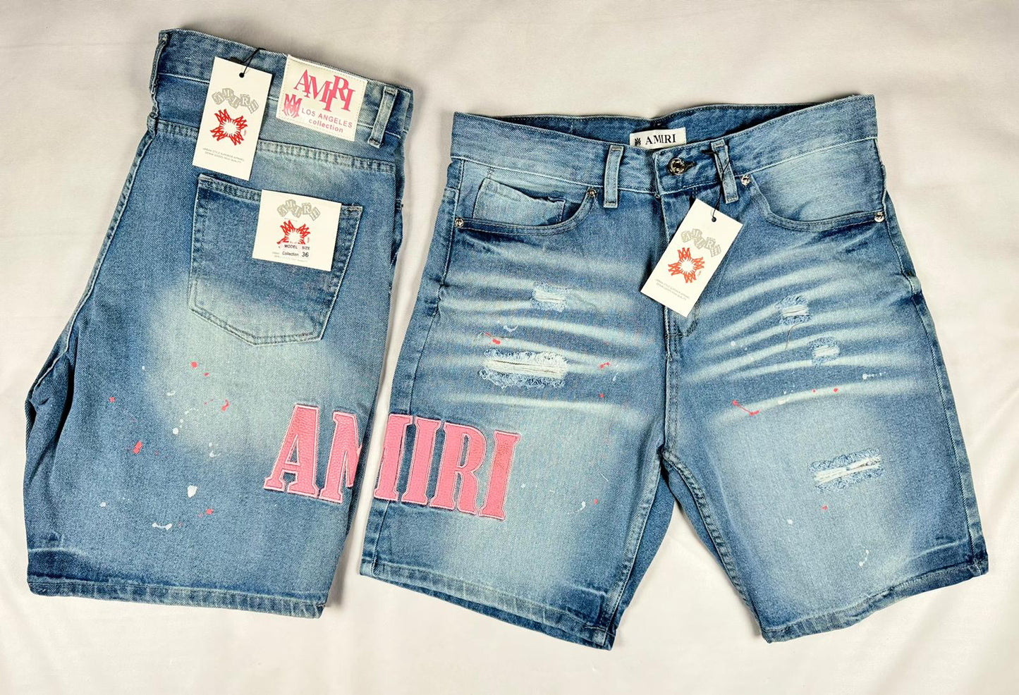 Short Vaquero Amiri Bordado Rosa Destroyed